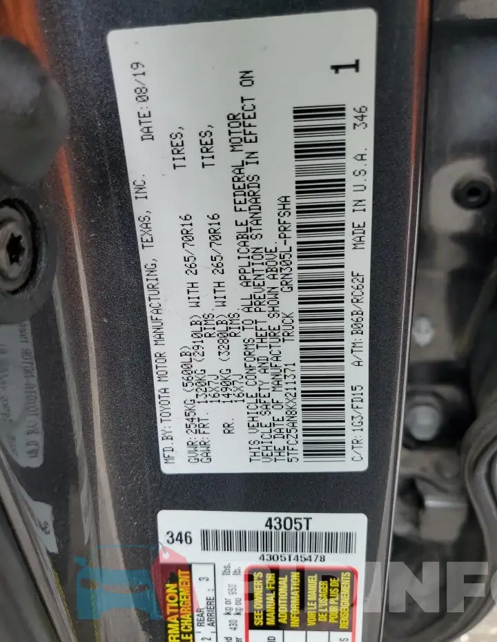 5TFCZ5AN8KX211371 Photo# 12