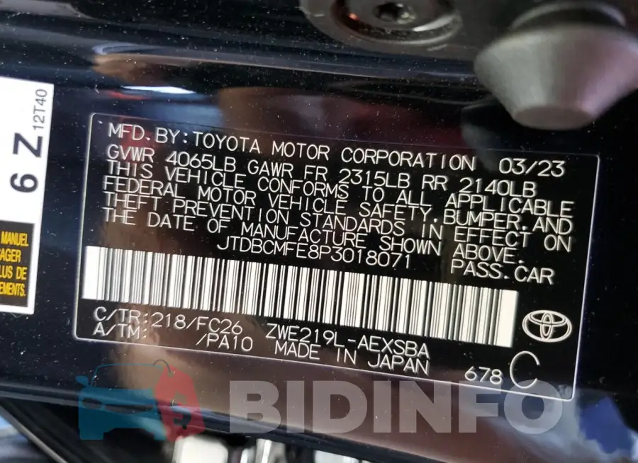 JTDBCMFE8P3018071 Photo# 12
