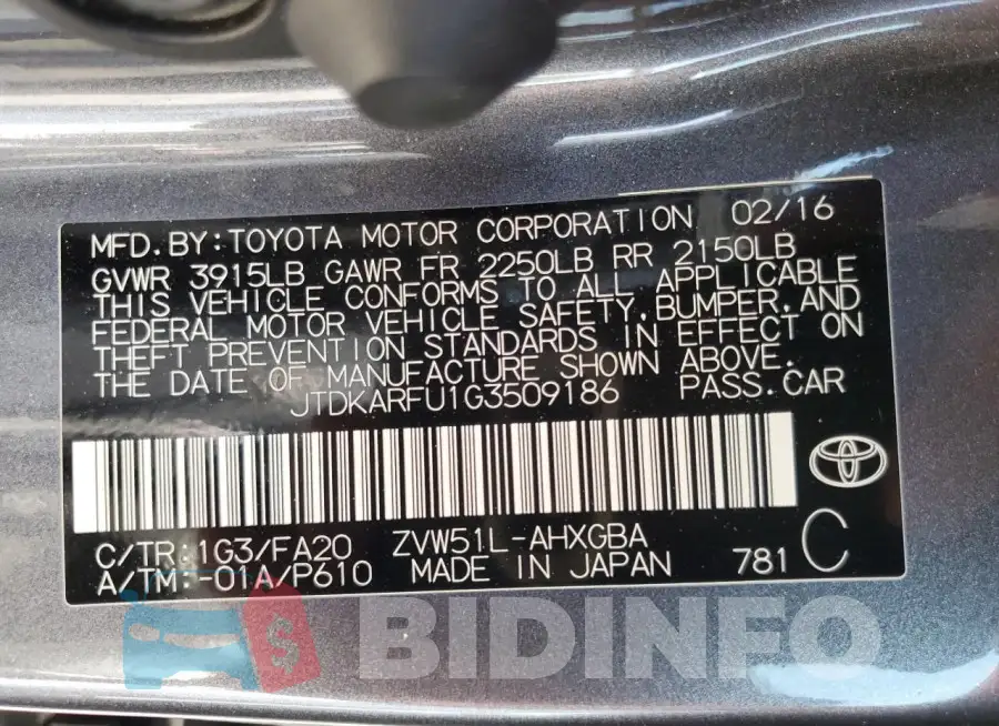 JTDKARFU1G3509186 Photo# 13