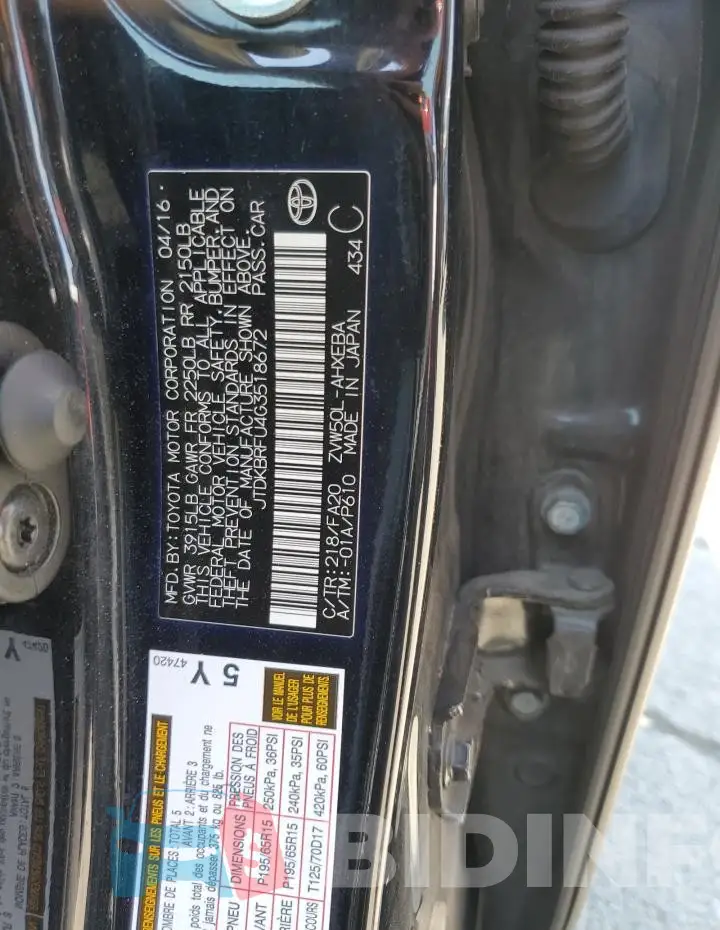 JTDKBRFU4G3518672 Photo# 12