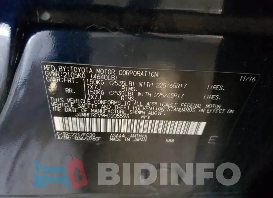 JTMRFREV9HD205593 Photo# 13