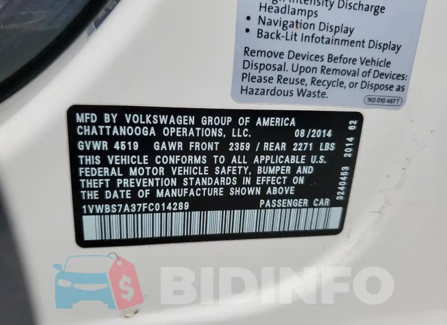 1VWBS7A37FC014289 Photo# 12