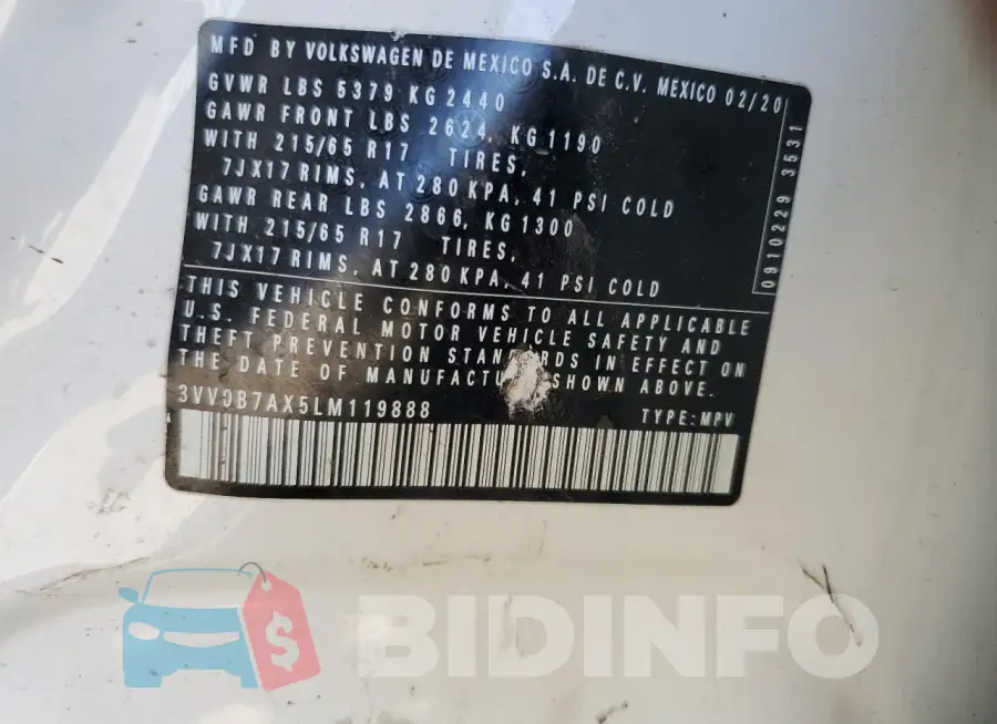 3VV0B7AX5LM119888 Photo# 13