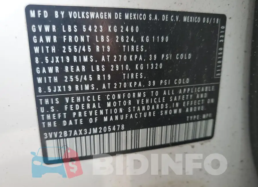 3VV2B7AX3JM205478 Photo# 14