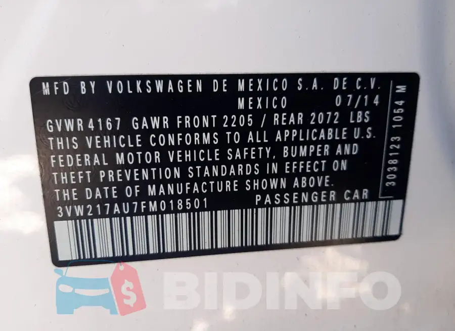 3VW217AU7FM018501 Photo# 12