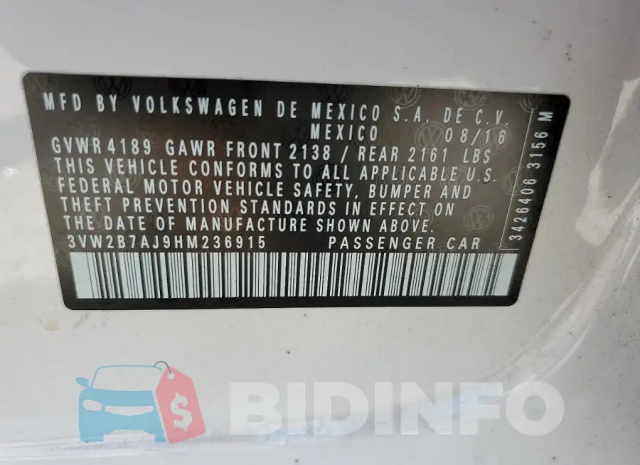 3VW2B7AJ9HM236915 Photo# 12