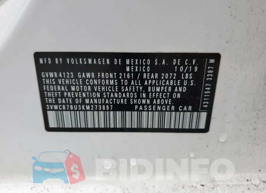 3VWCB7BU3KM273897 Photo# 13