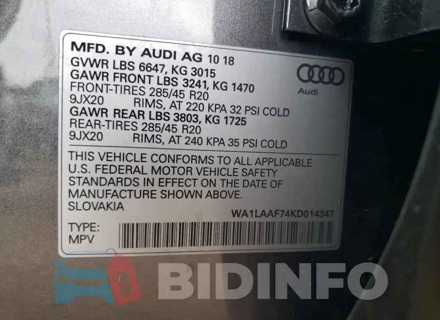 WA1LAAF74KD014347 Photo# 13