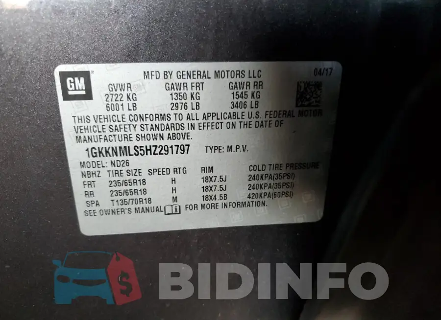 1GKKNMLS5HZ291797 Photo# 13