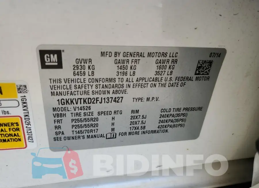 1GKKVTKD2FJ137427 Photo# 14