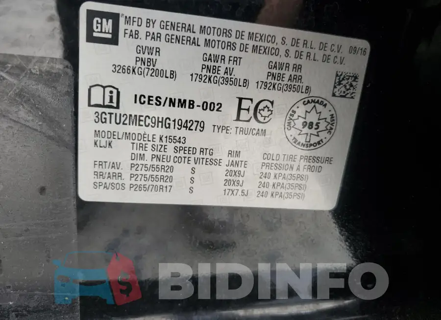 3GTU2MEC9HG194279 Photo# 13
