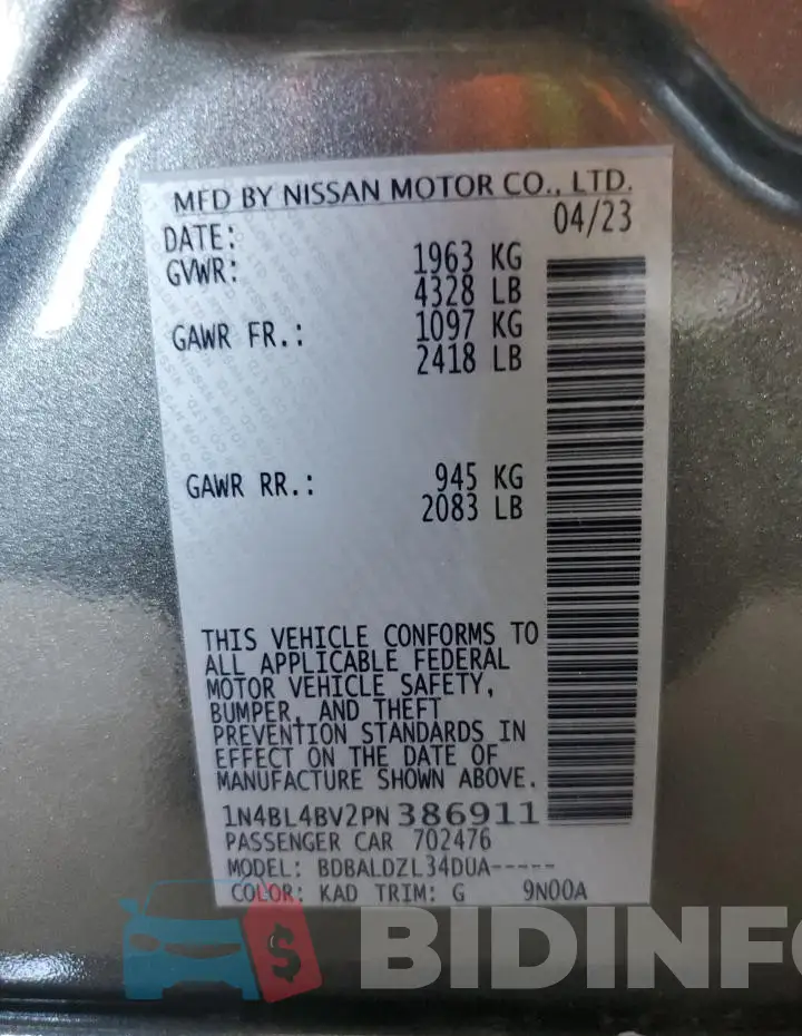 1N4BL4BV2PN386911 Photo# 12