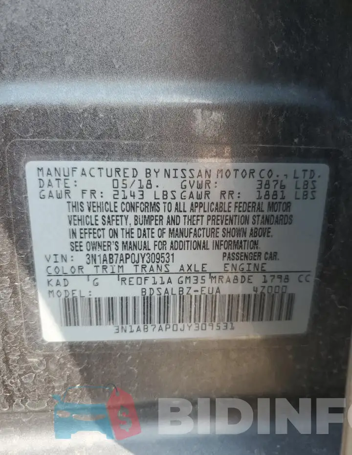 3N1AB7AP0JY309531 Photo# 12