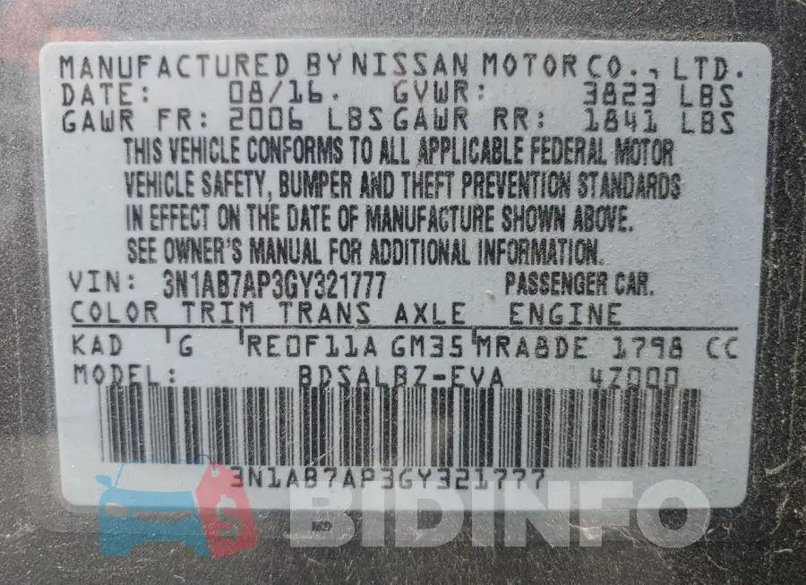 3N1AB7AP3GY321777 Photo# 12