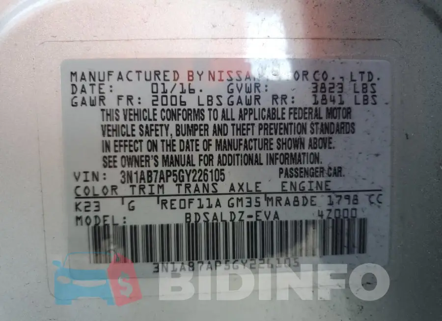 3N1AB7AP5GY226105 Photo# 13