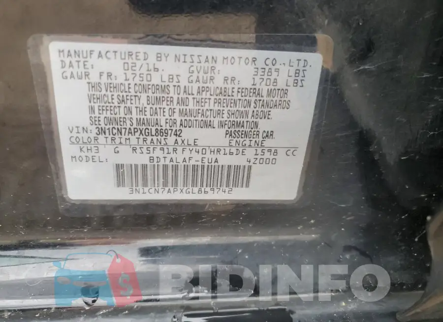 3N1CN7APXGL869742 Photo# 12