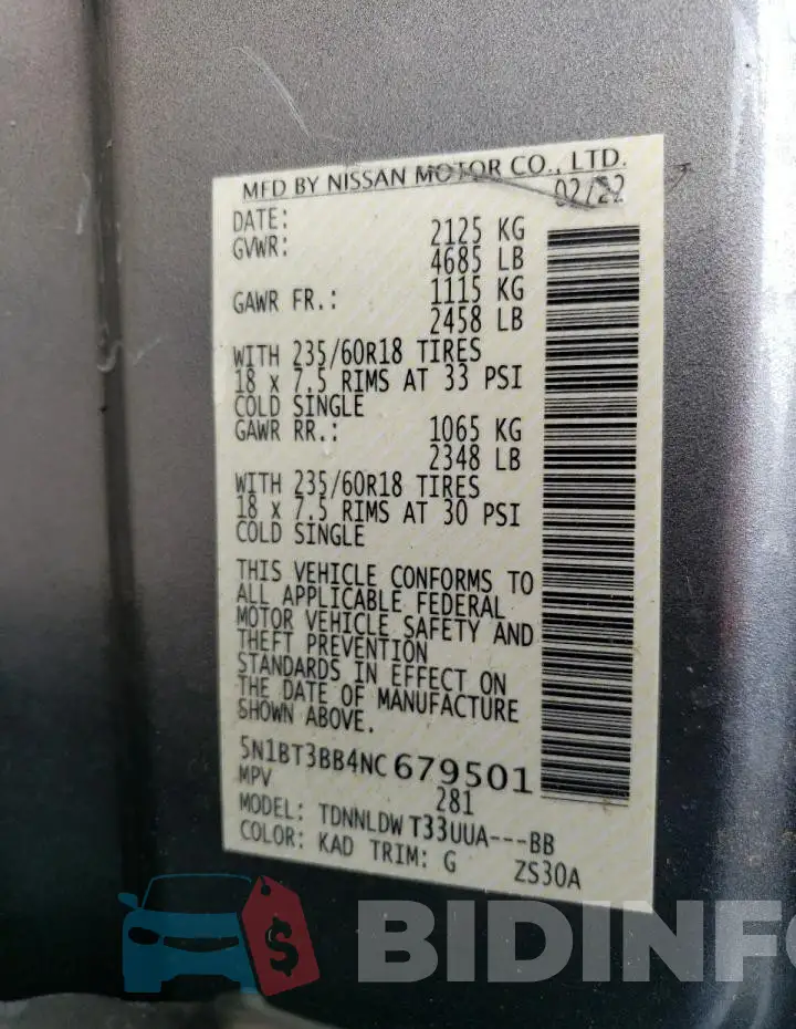 5N1BT3BB4NC679501 Photo# 14