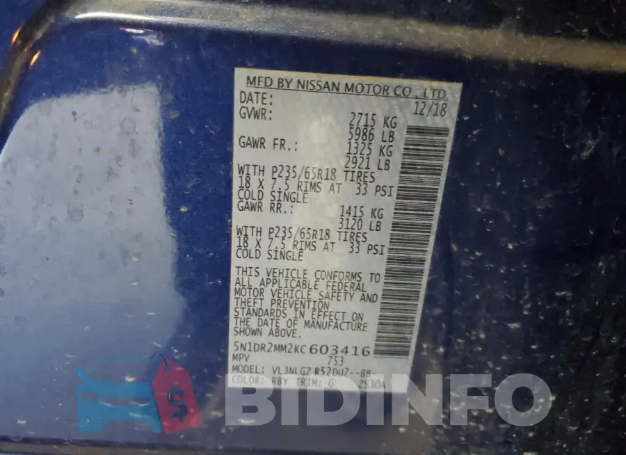 5N1DR2MM2KC603416 Photo# 13