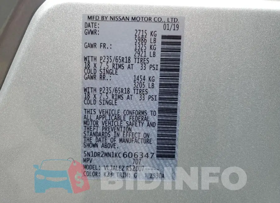 5N1DR2MN1KC606347 Photo# 13