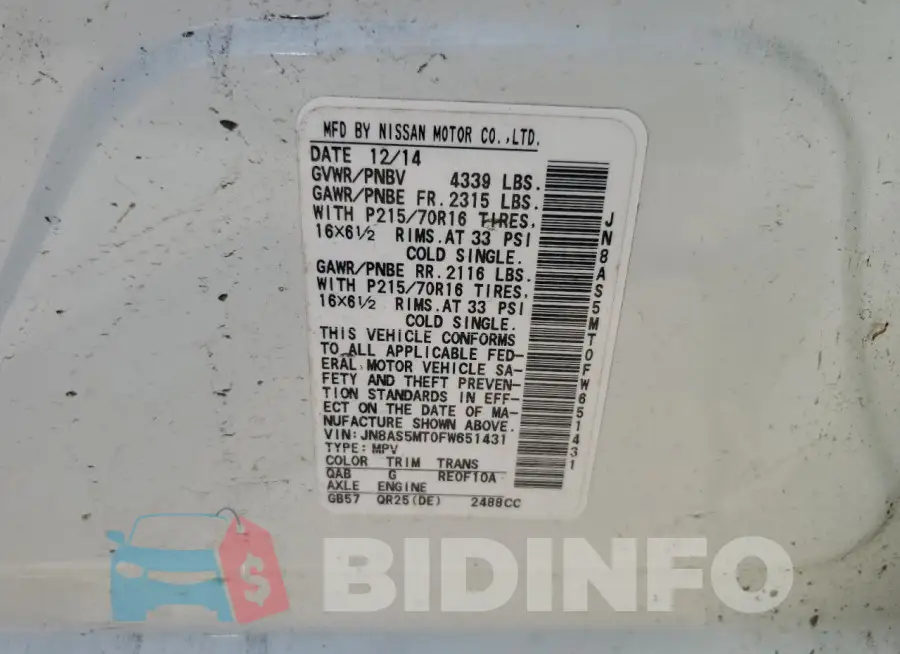 JN8AS5MT0FW651431 Photo# 13