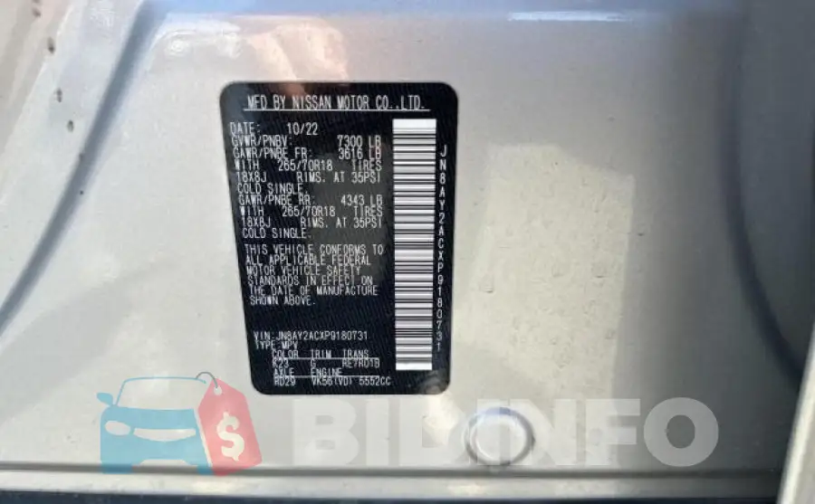 JN8AY2ACXP9180731 Photo# 10