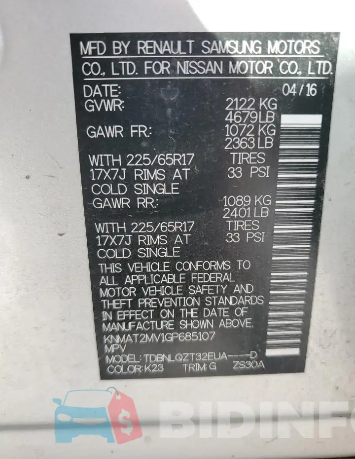 KNMAT2MV1GP685107 Photo# 13