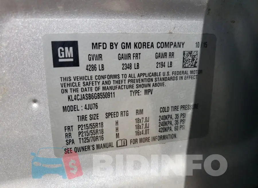 KL4CJASB6GB550911 Photo# 14