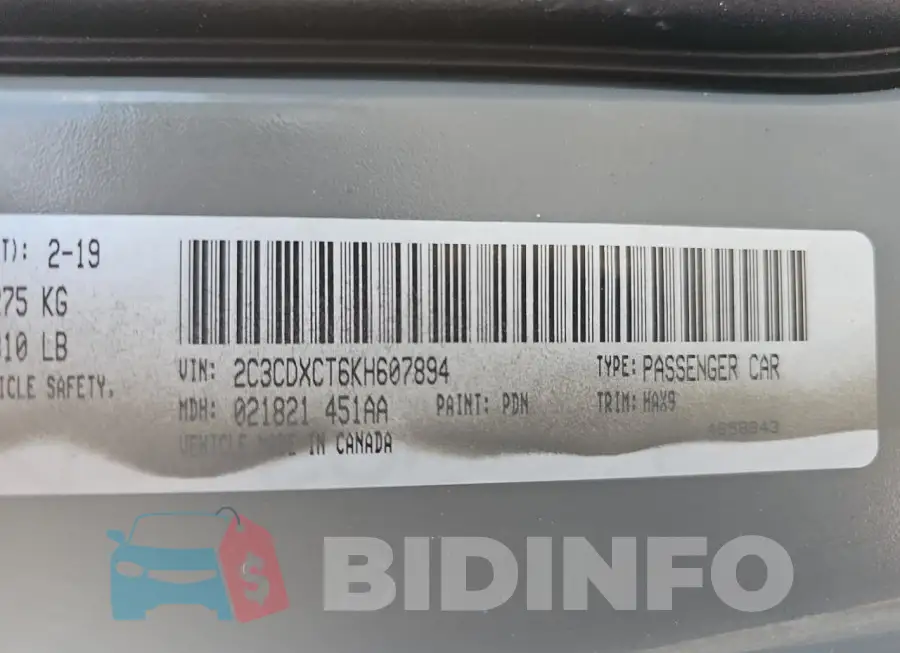 2C3CDXCT6KH607894 Photo# 10