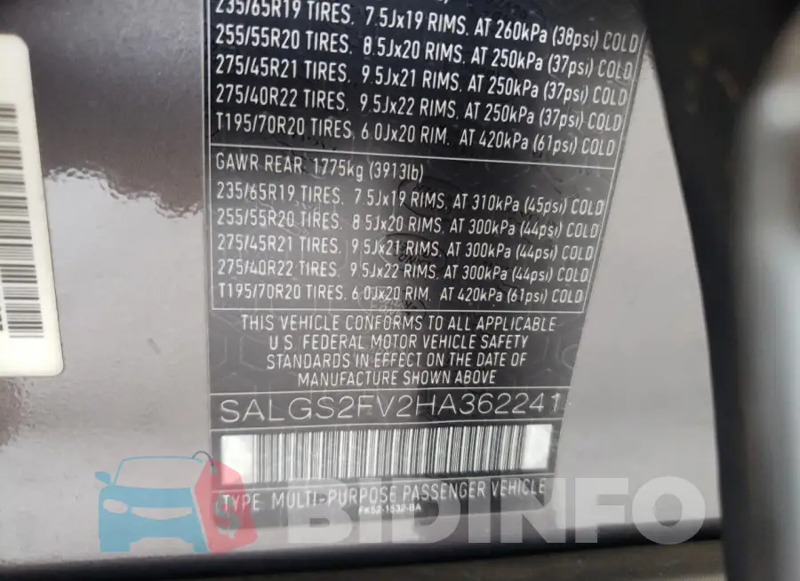 SALGS2FV2HA362241 Photo# 13
