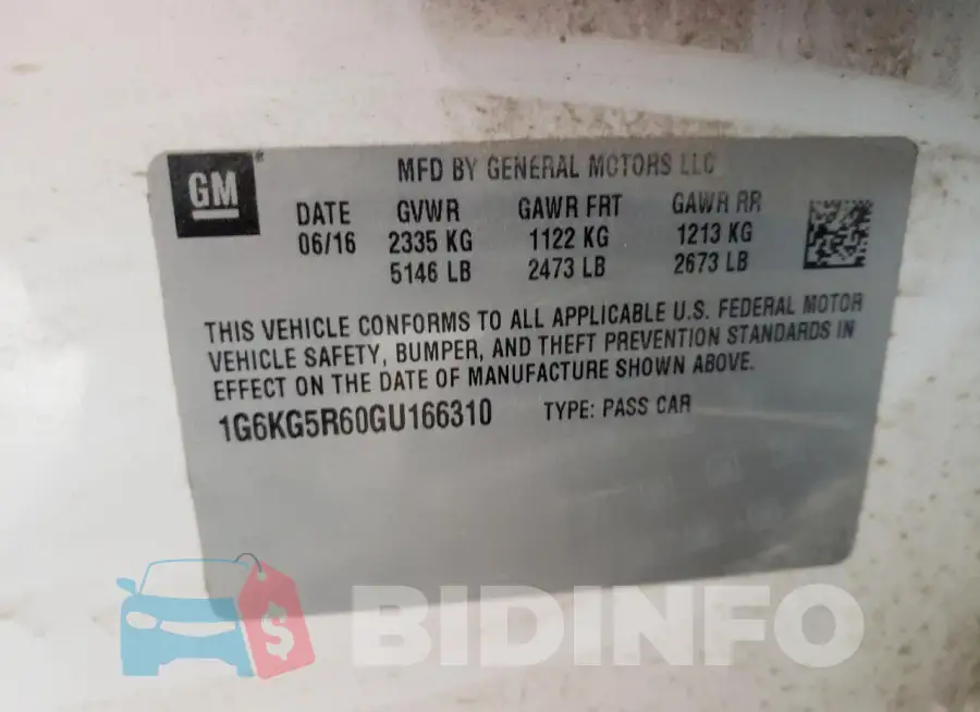 1G6KG5R60GU166310 Photo# 12