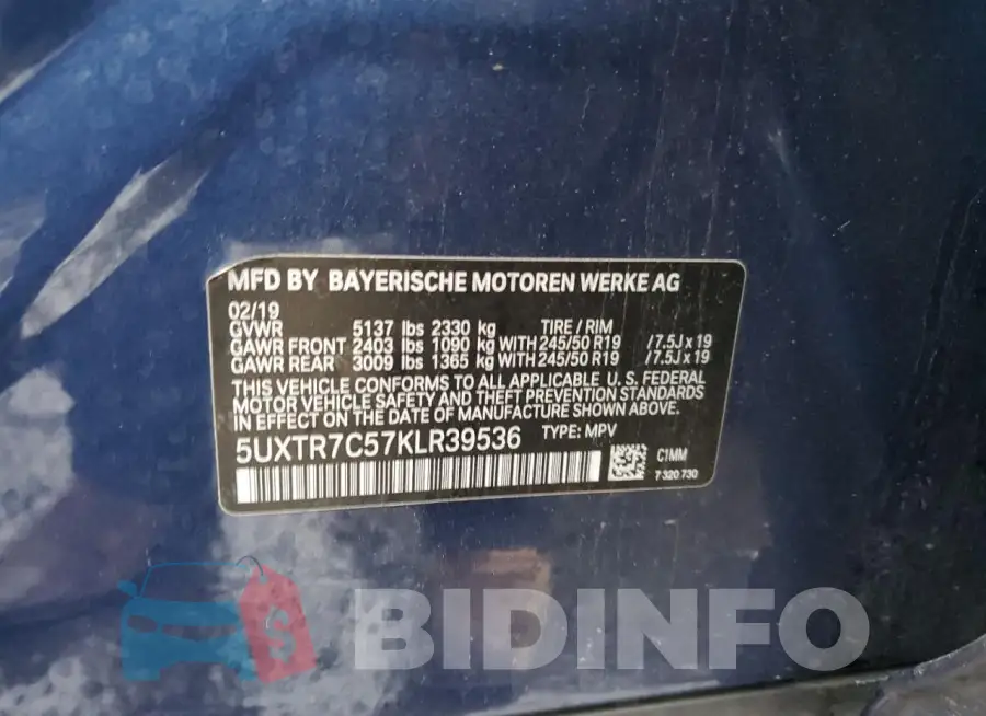 5UXTR7C57KLR39536 Photo# 14