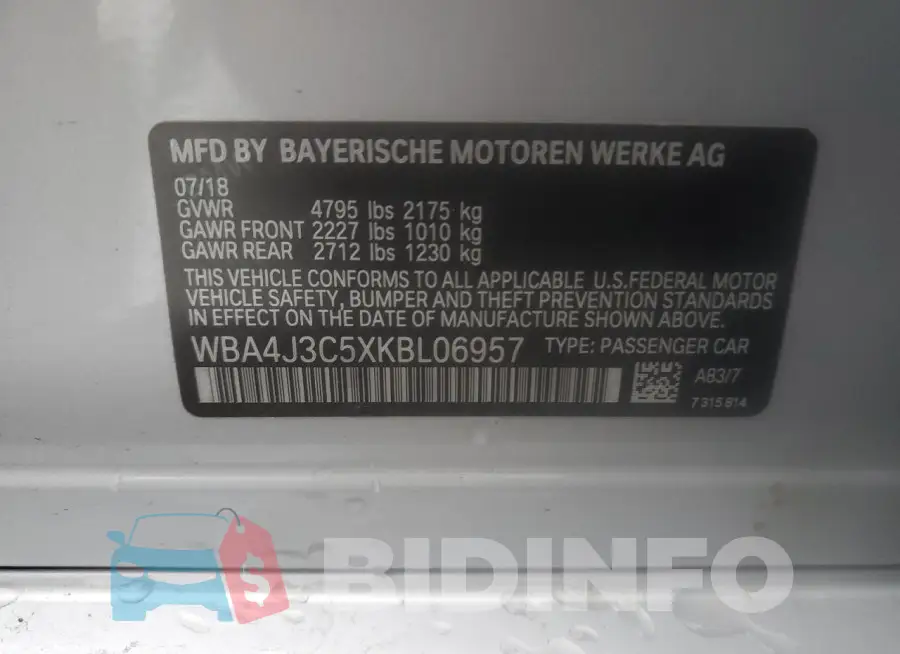 WBA4J3C5XKBL06957 Photo# 12