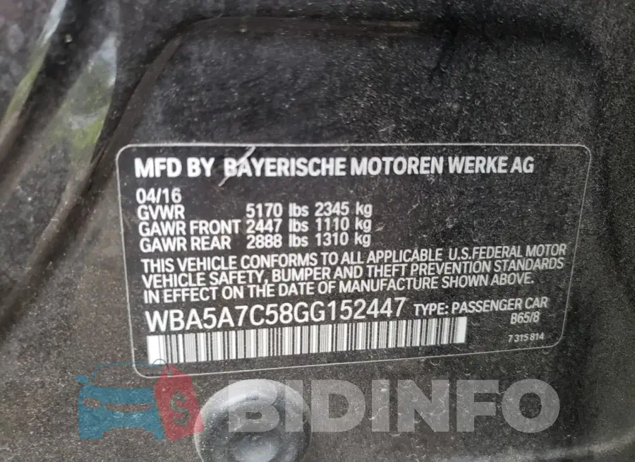 WBA5A7C58GG152447 Photo# 12