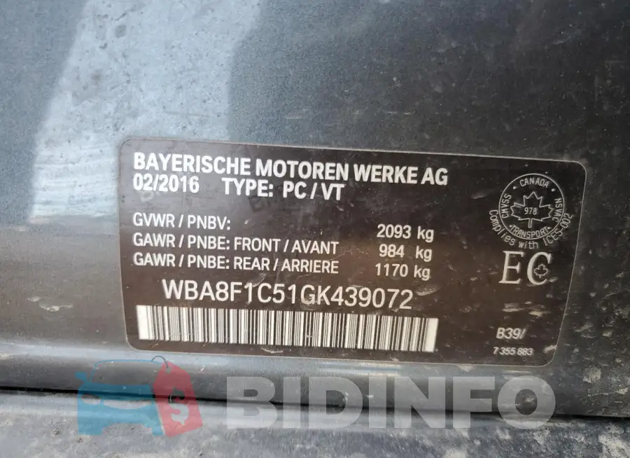 WBA8F1C51GK439072 Photo# 12