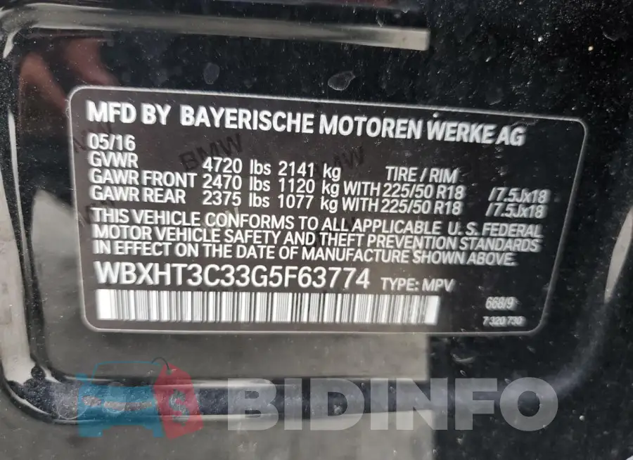 WBXHT3C33G5F63774 Photo# 13