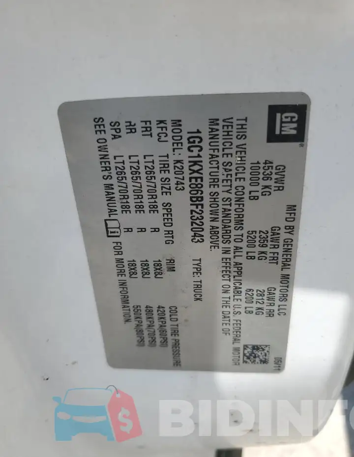 1GC1KXE86BF232043 Photo# 12