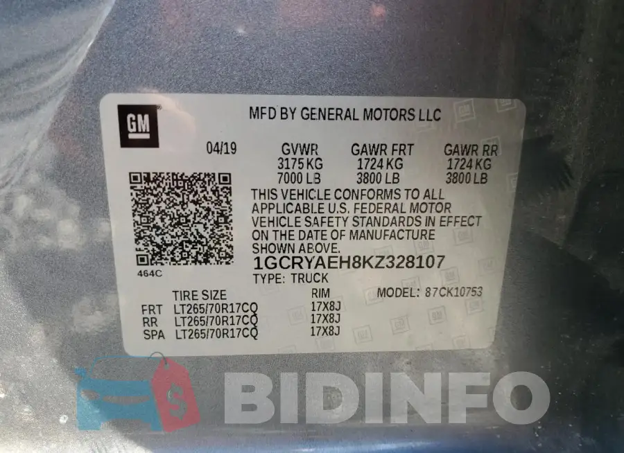 1GCRYAEH8KZ328107 Photo# 12