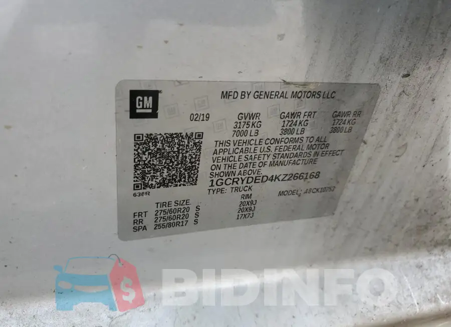 1GCRYDED4KZ266168 Photo# 12