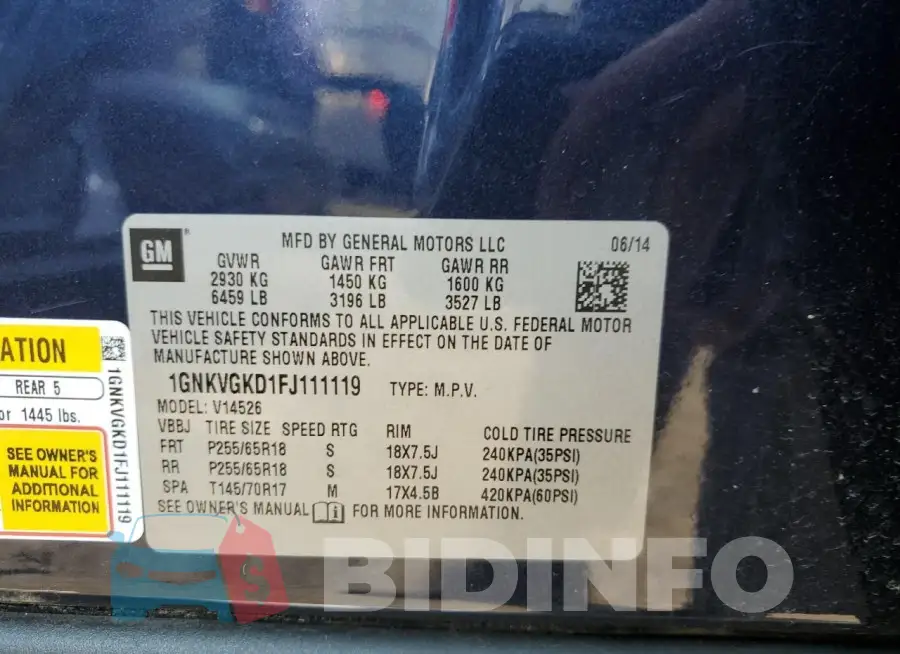 1GNKVGKD1FJ111119 Photo# 14