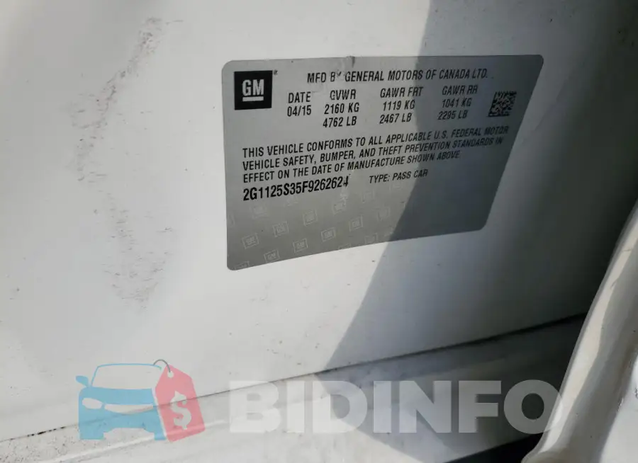 2G1125S35F9262624 Photo# 12