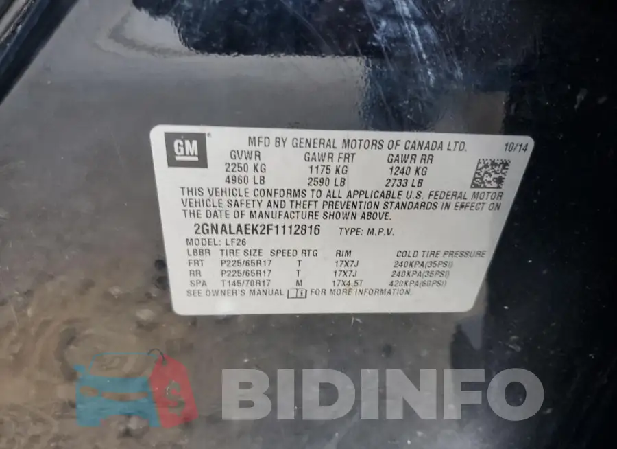2GNALAEK2F1112816 Photo# 13