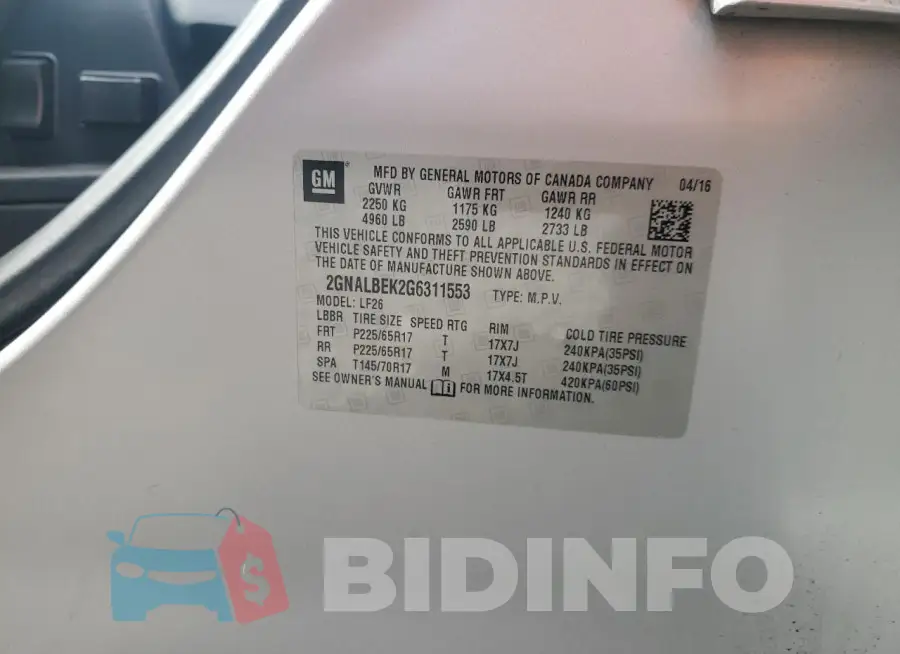 2GNALBEK2G6311553 Photo# 13