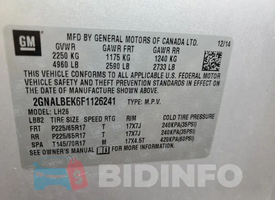 2GNALBEK6F1126241 Photo# 13