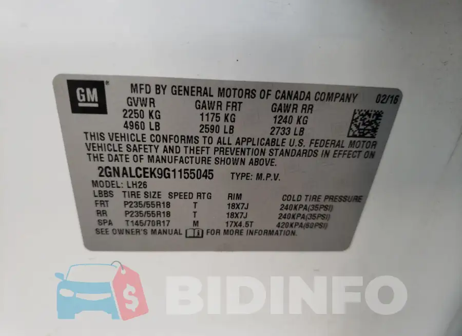 2GNALCEK9G1155045 Photo# 14