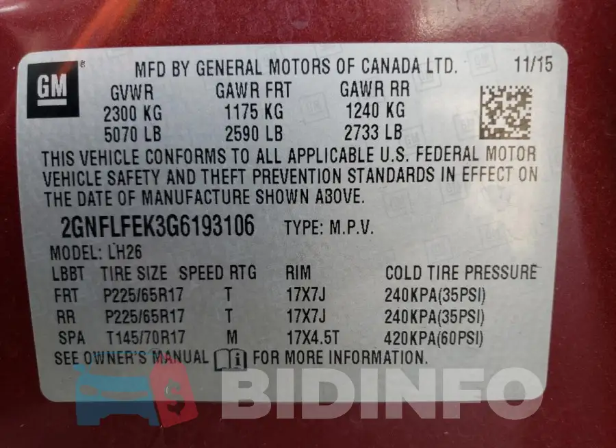 2GNFLFEK3G6193106 Photo# 13