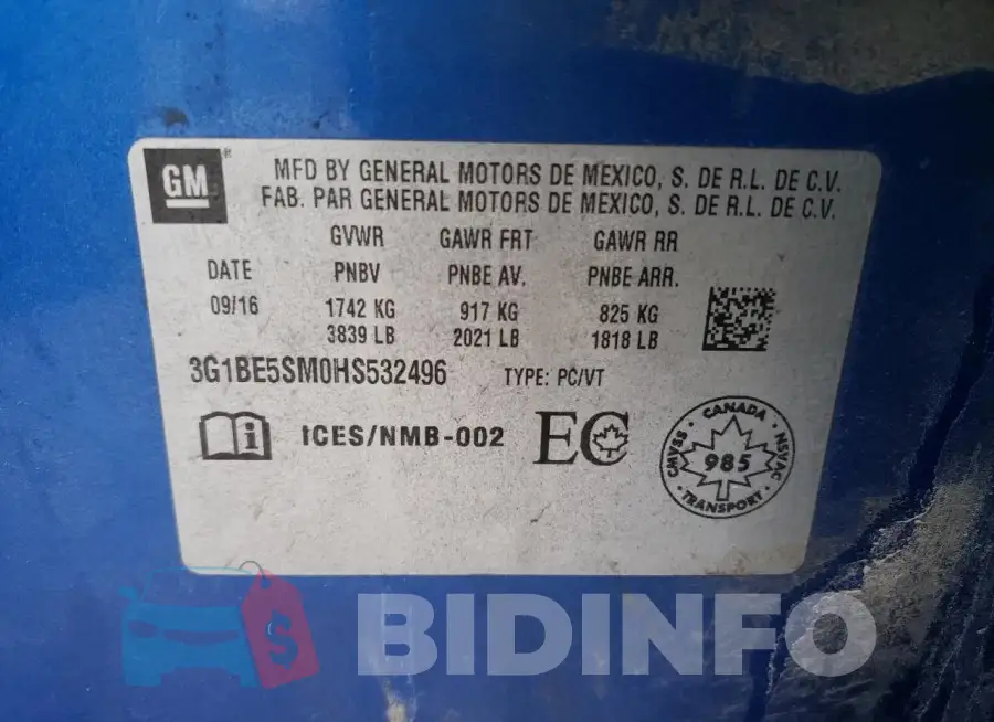 3G1BE5SM0HS532496 Photo# 13