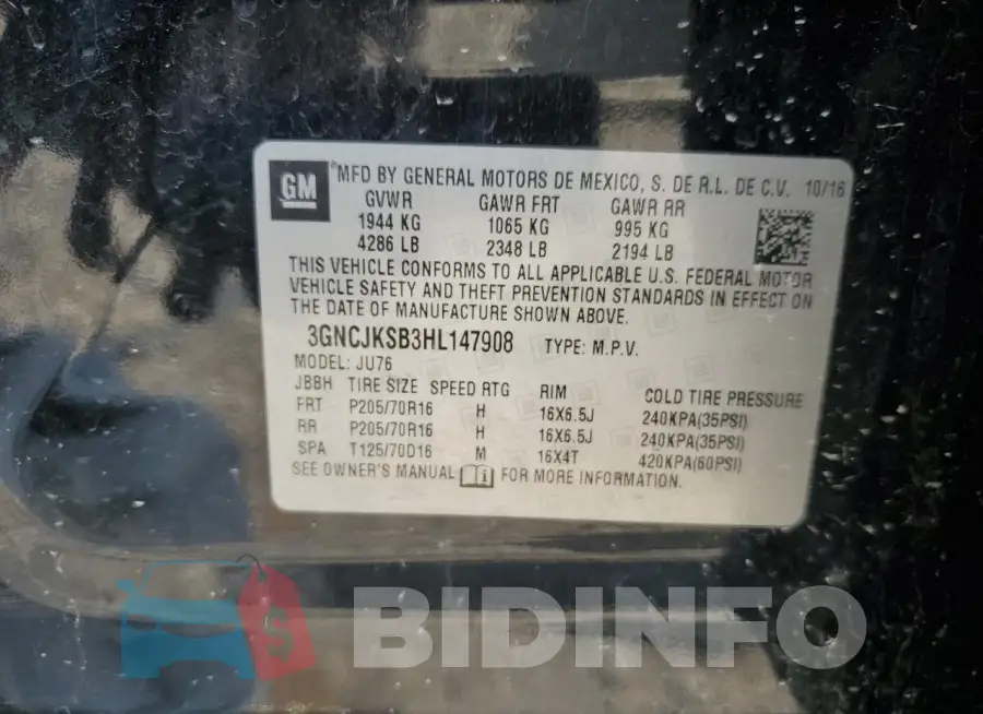 3GNCJKSB3HL147908 Photo# 13