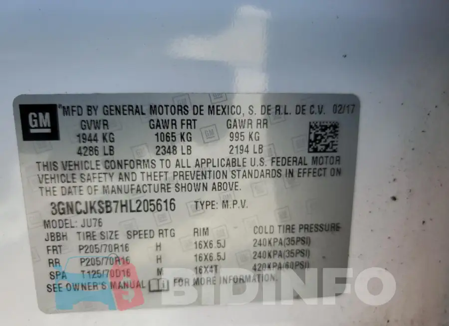 3GNCJKSB7HL205616 Photo# 12