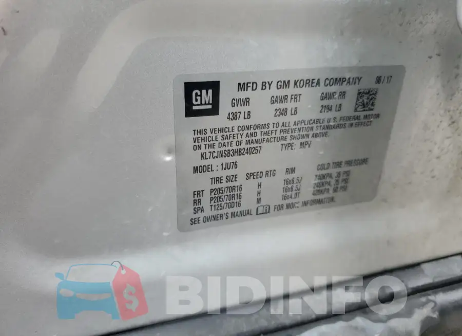 KL7CJNSB3HB240257 Photo# 13
