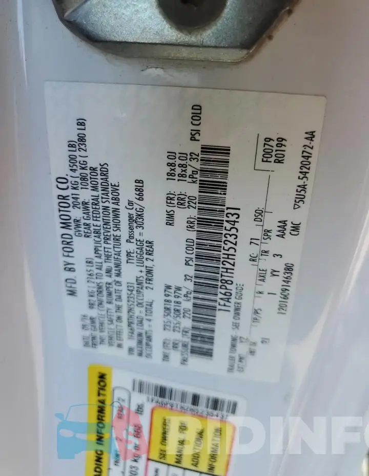 1FA6P8TH2H5235431 Photo# 12